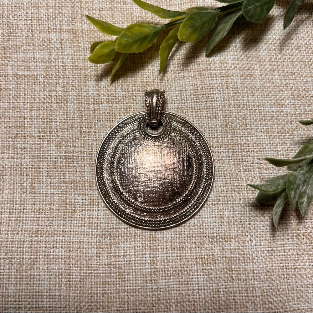 Large Silver Round Hammered Circle Pendant | Medieval-Style Gothic